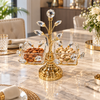 Luxury two-bowl crystal dry fruit serving set with gold stand
