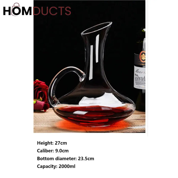 Luxury Crystal Glass Decanter with Handle – Hand-Blown Transparent Pitcher for Beverages and Home Decor