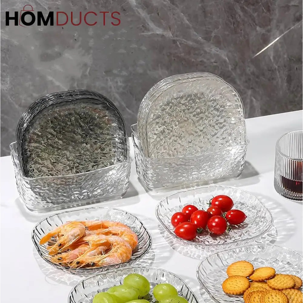 Luxury Crystal Glass Plate Set with Storage Box – 8 Pcs