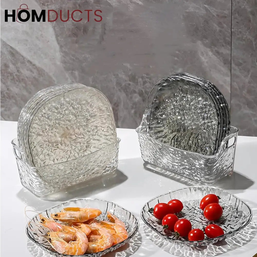 Luxury Crystal Glass Plate Set with Storage Box – 8 Pcs
