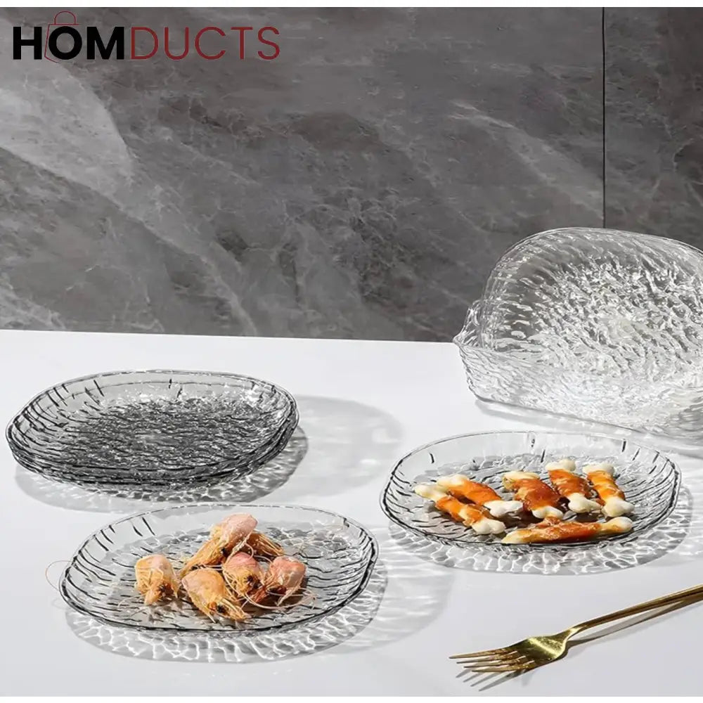 Luxury Crystal Glass Plate Set with Storage Box – 8 Pcs