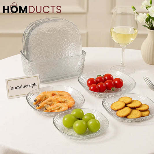 Luxury Crystal Glass Plate Set with Storage Box – 8 Pcs