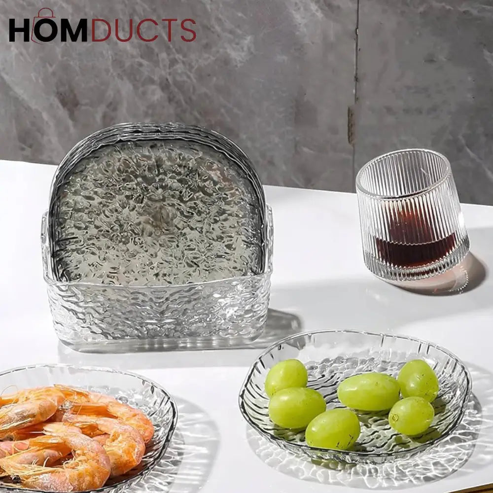 Luxury Crystal Glass Plate Set with Storage Box – 8 Pcs