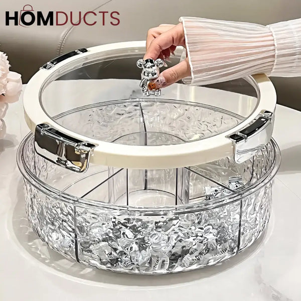 Luxury Crystal Snack Serving Bowl with Lid – 6-Compartment Dry Fruit & Nut Storage Organizer Tray