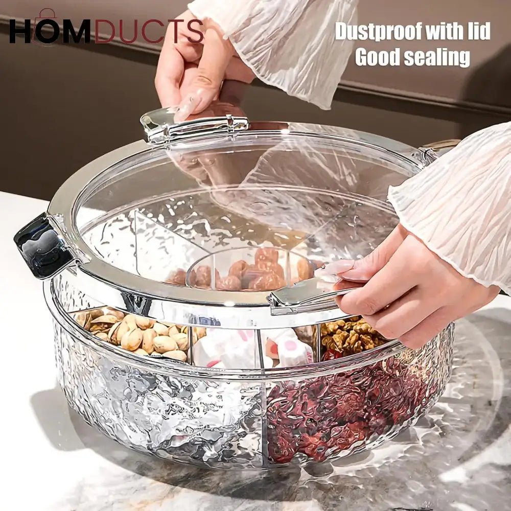 Luxury Crystal Snack Serving Bowl with Lid – 6-Compartment Dry Fruit & Nut Storage Organizer Tray