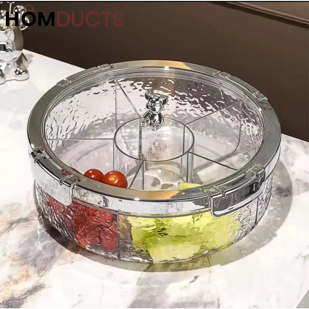 Luxury Crystal Snack Serving Bowl with Lid – 6-Compartment Dry Fruit & Nut Storage Organizer Tray