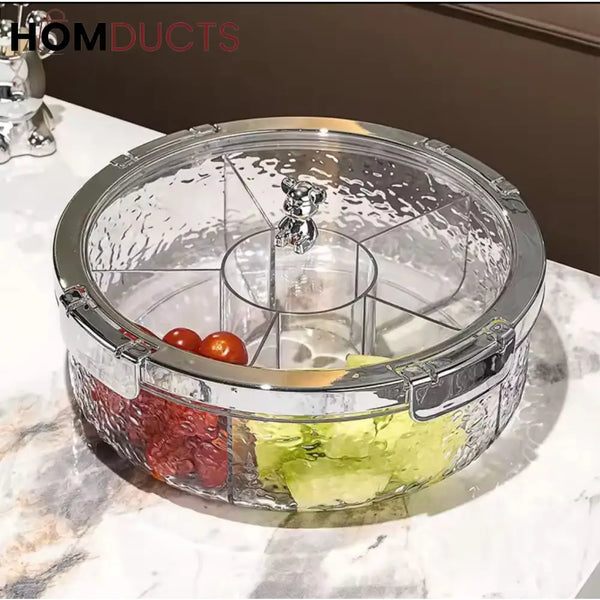 Luxury Crystal Snack Serving Bowl with Lid – 6-Compartment Dry Fruit & Nut Storage Organizer Tray