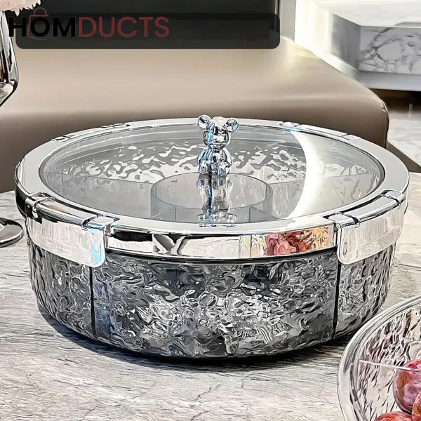 Luxury Crystal Snack Serving Bowl with Lid – 6-Compartment Dry Fruit & Nut Storage Organizer Tray