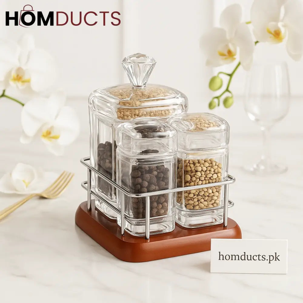 Luxury Crystal Spice Jar Set with Rack – Elegant Containers for Kitchen Storage