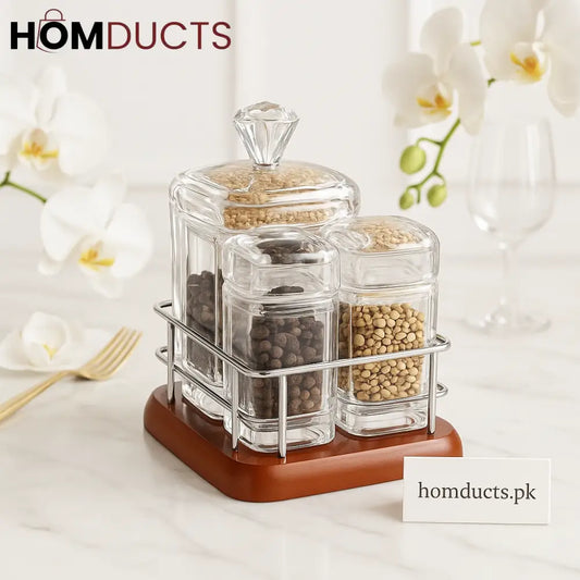 Luxury Crystal Spice Jar Set with Rack – Elegant Containers for Kitchen Storage