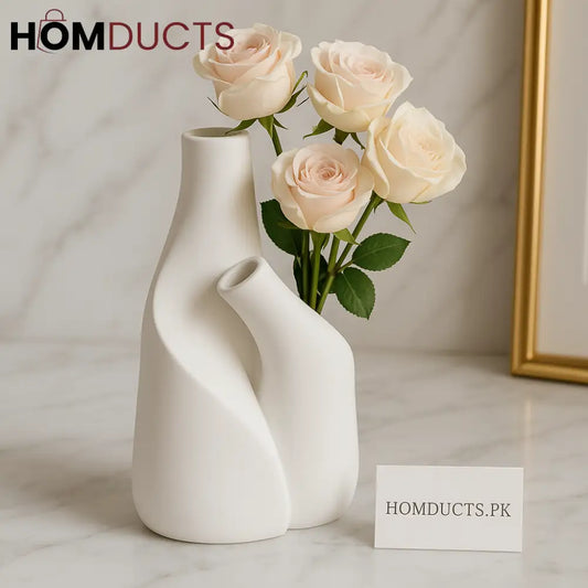 Luxury Dual Neck Fibre Flower Vase – Modern Minimalist Home Décor