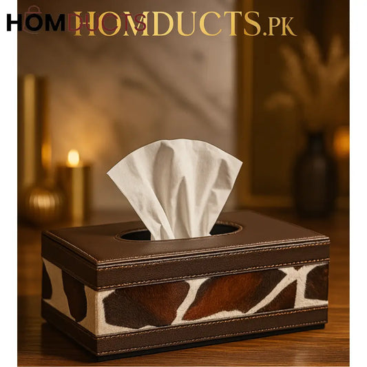 Luxury Faux Leather Tissue Box Cover – Cowhide Pattern