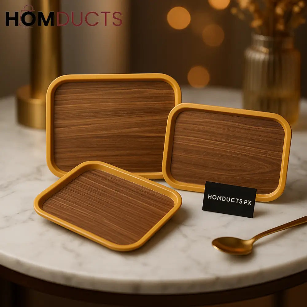 Luxury Fiber Serving Trays – 3 Piece Rectangular Set with Golden Borders