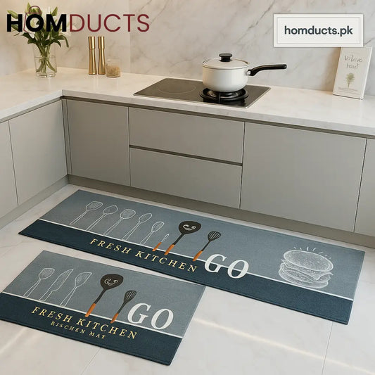Luxury Fresh Kitchen Anti Slip Mat Set – 2 Pieces | Premium Waterproof & Washable