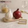 Luxury Garlic & Onion Ceramic Salt and Pepper Shaker Set – Golden Trim Tray