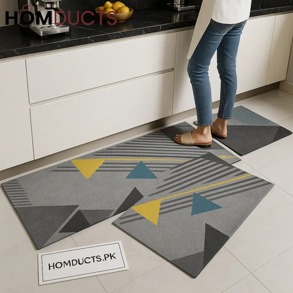 Luxury Geometric Anti Slip Kitchen Mats – 2 Piece Premium Set