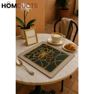 Luxury Geometric Gold-Accent Table Mat – Emerald & Grey Finish (2pcs)