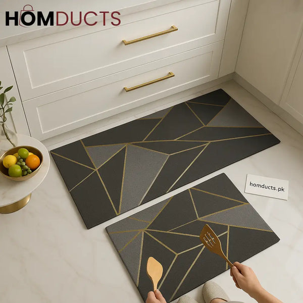 Luxury Geometric Kitchen Mat Set – Non Slip Waterproof Floor Mats (2 Piece)