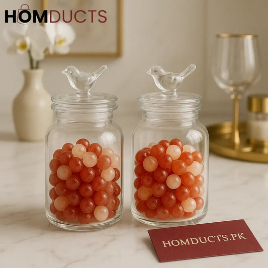 Luxury Glass Bird Lid Candy Storage Jar – 2pc