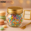 Luxury Glass Candy Jar with Vintage Golden Lid – Pastel Candy Storage