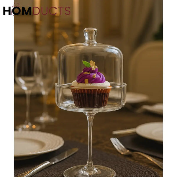 Luxury Glass Dessert Stand with Dome Cover – Elegant Cupcake & Treat Display