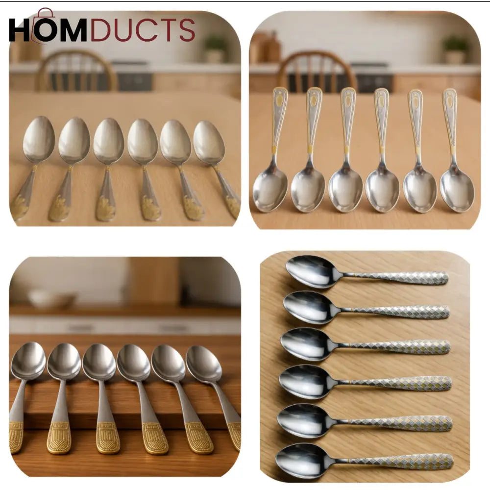 Luxury Gold Accent Stainless Steel Spoon Set – 6 Pcs