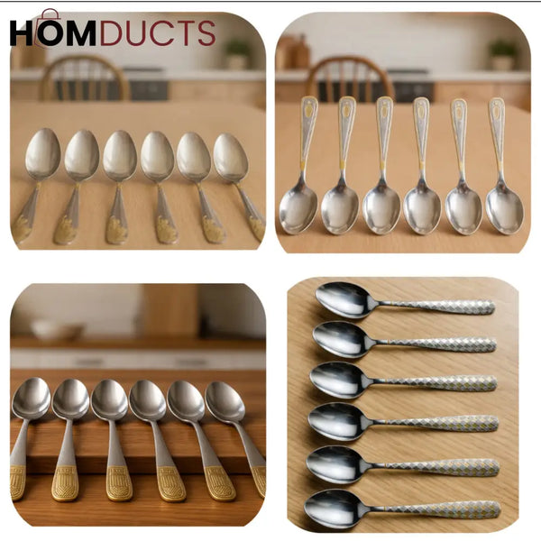 Luxury Gold Accent Stainless Steel Spoon Set – 6 Pcs