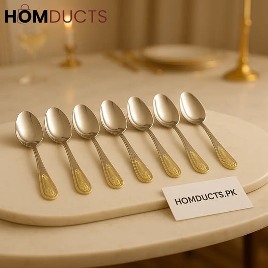 Luxury Gold Accent Stainless Steel Spoon Set – 6 Pcs