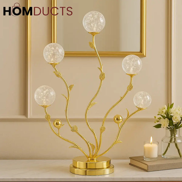 Luxury Gold Branch Crystal Globe Lamp – Elegant Entryway Accent Light