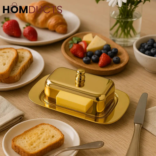 Luxury Gold Butter Dish with Lid – Elegant Brunch Tableware