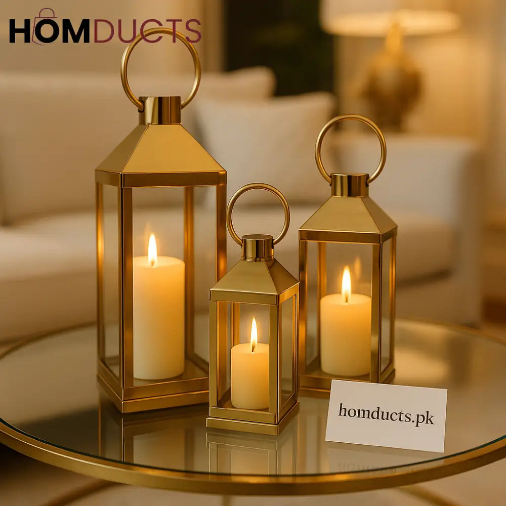 Luxury Gold Candle Lantern Set – Decorative Home & Event Lighting (3pcs)