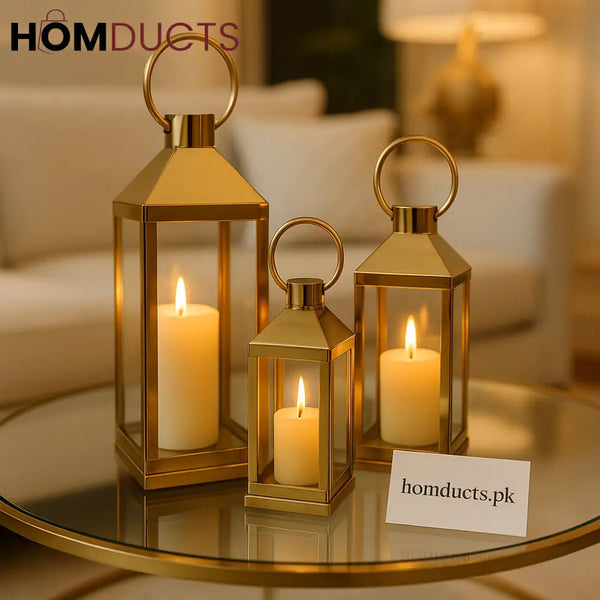 Luxury Gold Candle Lantern Set – Decorative Home & Event Lighting (3pcs)