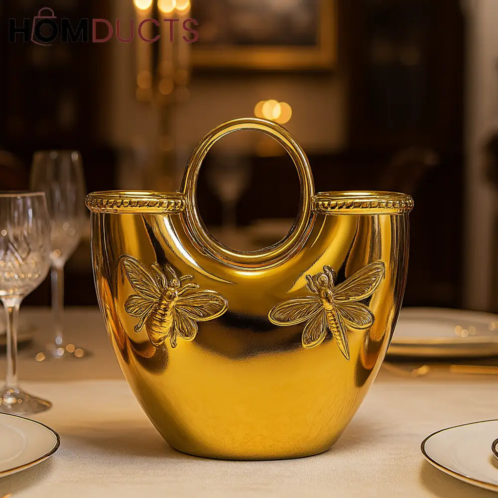 Luxury Gold Ceramic Vase with Butterfly Embossed Design – Elegant Dining Table Decor