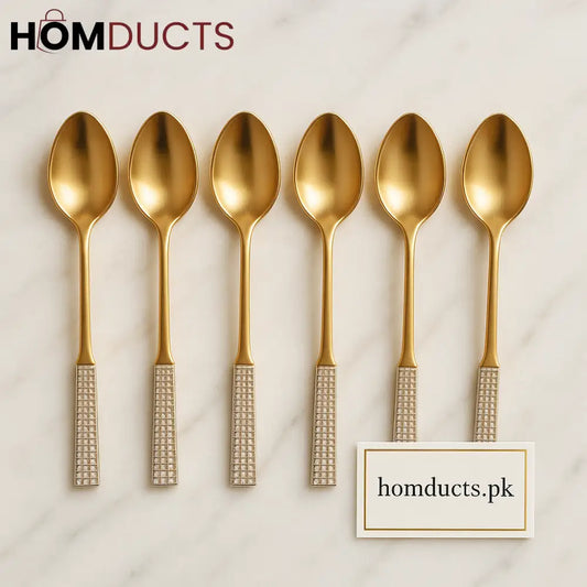 Luxury Gold Dessert Spoons Set – 6 Piece Premium Cutlery with Textured Handles
