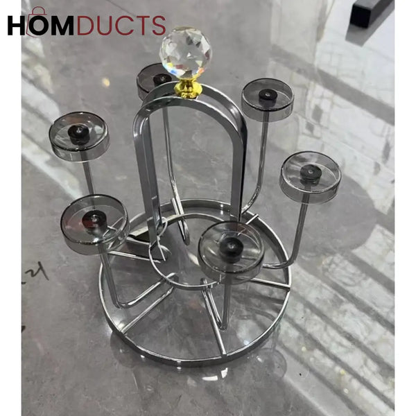 Luxury Gold Glass Cup Holder Stand – Rotating Drying Rack with Crystal Knob for Upside-Down Glass Storage