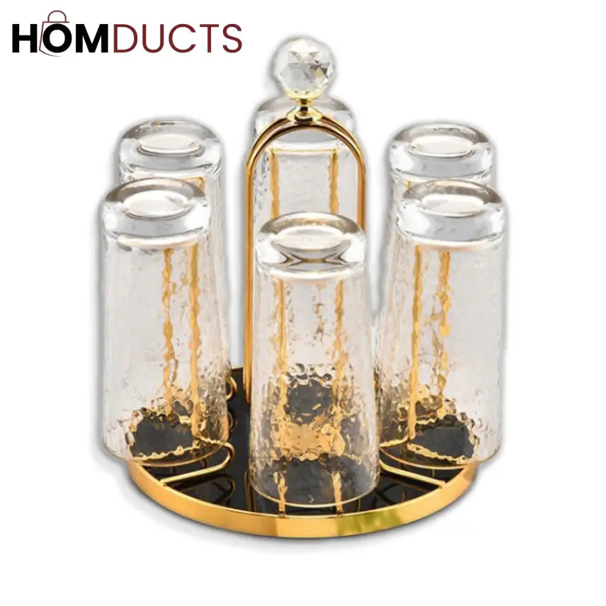 Luxury Gold Glass Cup Holder Stand – Rotating Drying Rack with Crystal Knob for Upside-Down Glass Storage