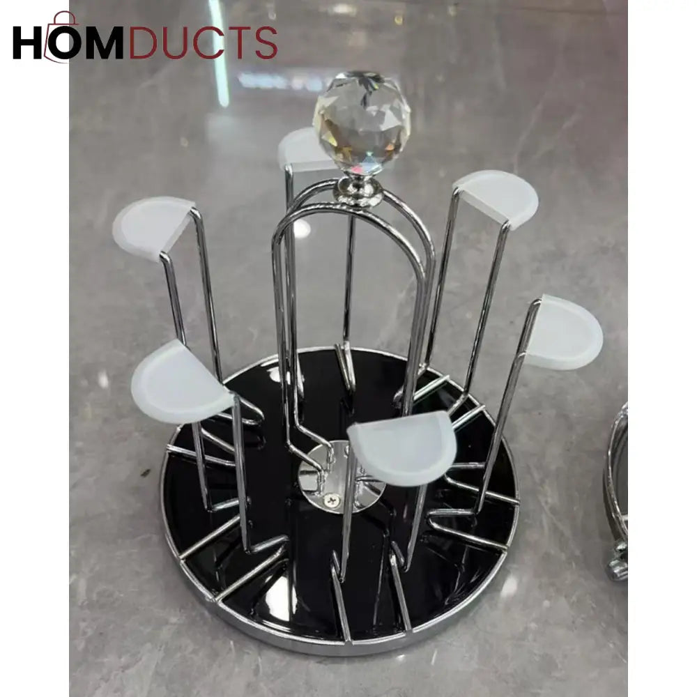 Luxury Gold Glass Cup Holder Stand – Rotating Drying Rack with Crystal Knob for Upside-Down Glass Storage