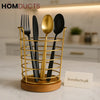Luxury Gold Metal & Wooden Base Utensil Holder – Premium Cutlery Organizer