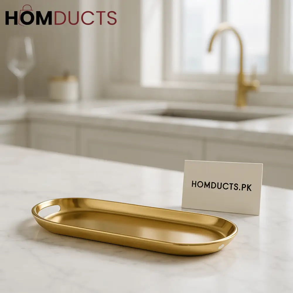 Luxury Gold Oval Serving Tray – Elegant Decorative Organizer for Home & Kitchen