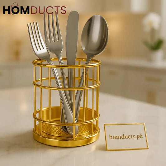 Luxury Gold-Plated Cutlery Holder – Elegant Utensil Organizer