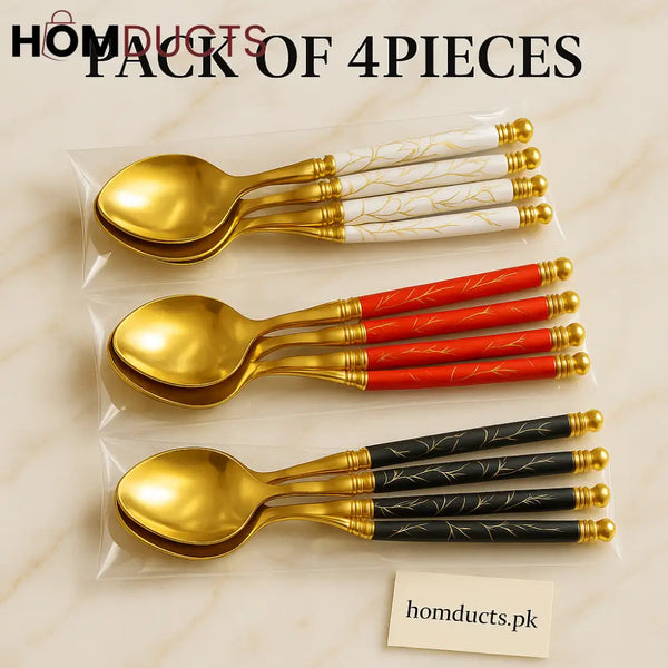 Luxury Gold Plated Spoon Set – 4 Pcs | Premium Cutlery with Elegant Handles
