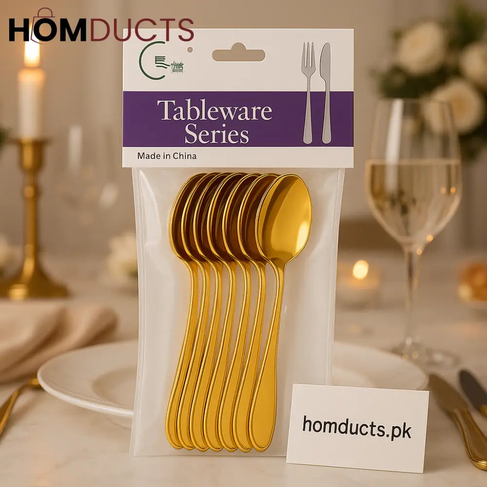 Luxury Gold Tableware Spoon Set – Elegant Dining & Kitchen Cutlery (6 Pcs)