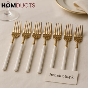 Luxury Gold & White Dinner Fork Set – 6 Pieces | Premium Stainless Steel Cutlery