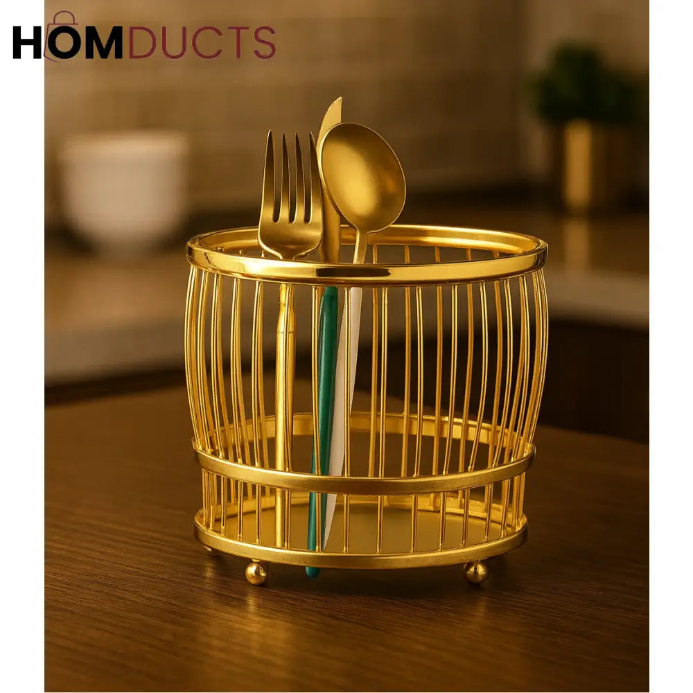 Luxury Gold Wire Utensil Holder – Elegant Cutlery Organizer for Kitchen & Dining Table