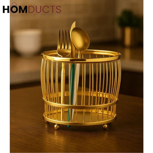 Luxury Gold Wire Utensil Holder – Elegant Cutlery Organizer for Kitchen & Dining Table