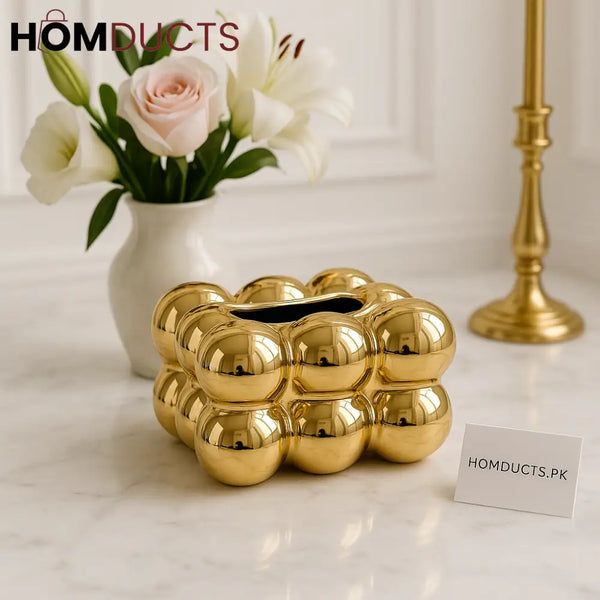 Luxury Golden Bubble Tissue Box – Elegant Home & Living Decor