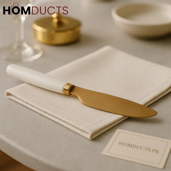 Luxury Golden Butter Spreader Knife – White Handle Premium Serveware