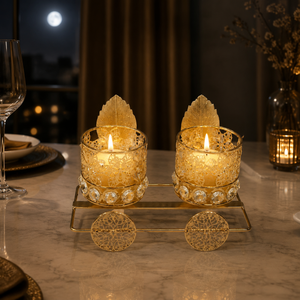 Luxury Golden Cart Candle Holder with Crystal Details