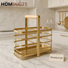 Luxury Golden Cutlery Holder with Wooden Handle – 3 Slot Utensil Organizer