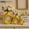 Luxury Golden Donut Flower Vase Set – Modern Fiber Decorative Vases (3 Pieces